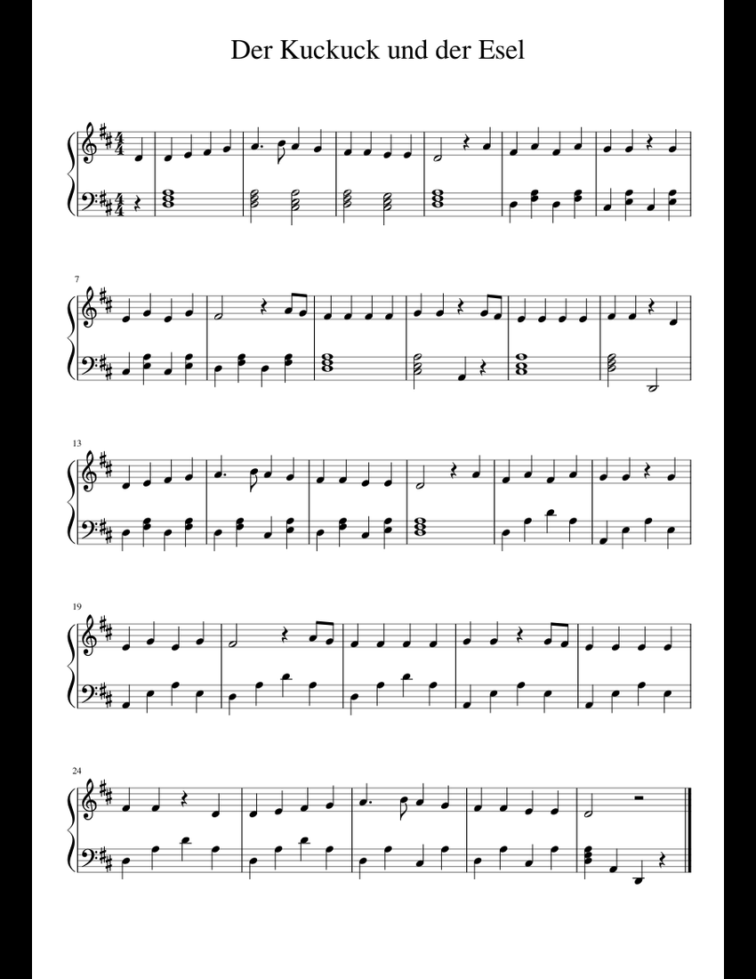 Der Kuckuck und der Esel sheet music for Piano download free in PDF or MIDI