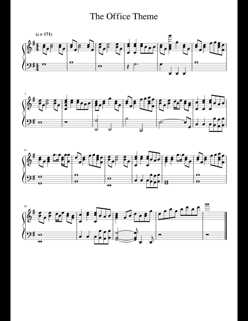 The Office Theme sheet music for Piano download free in PDF or MIDI