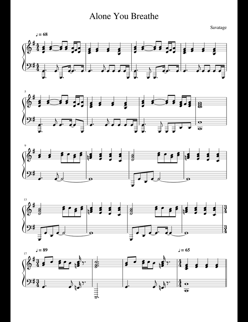 Savatage - Alone You Breathe sheet music for Piano download free in PDF ...