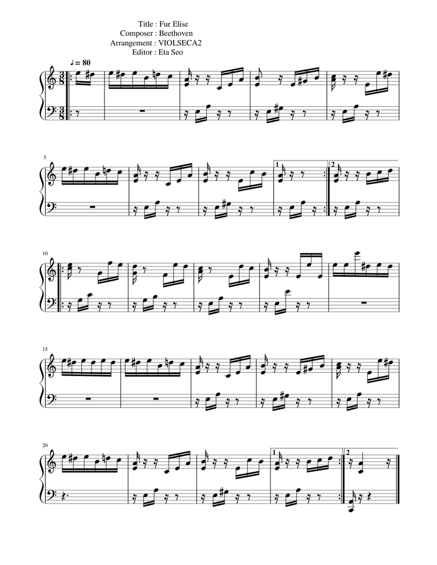 Fur Elise Piano Notes Both Hands