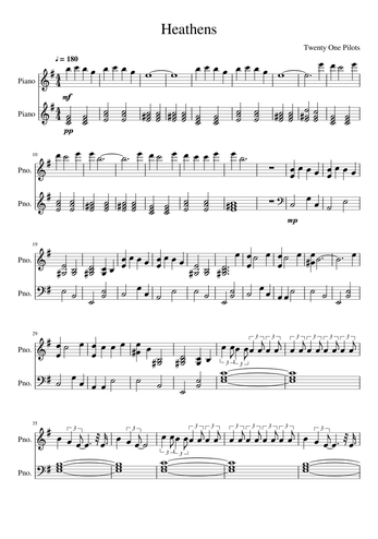 Twenty One Pilots Sheet Music Free Download In Pdf Or Midi On Musescore Com - heathens roblox piano music sheets