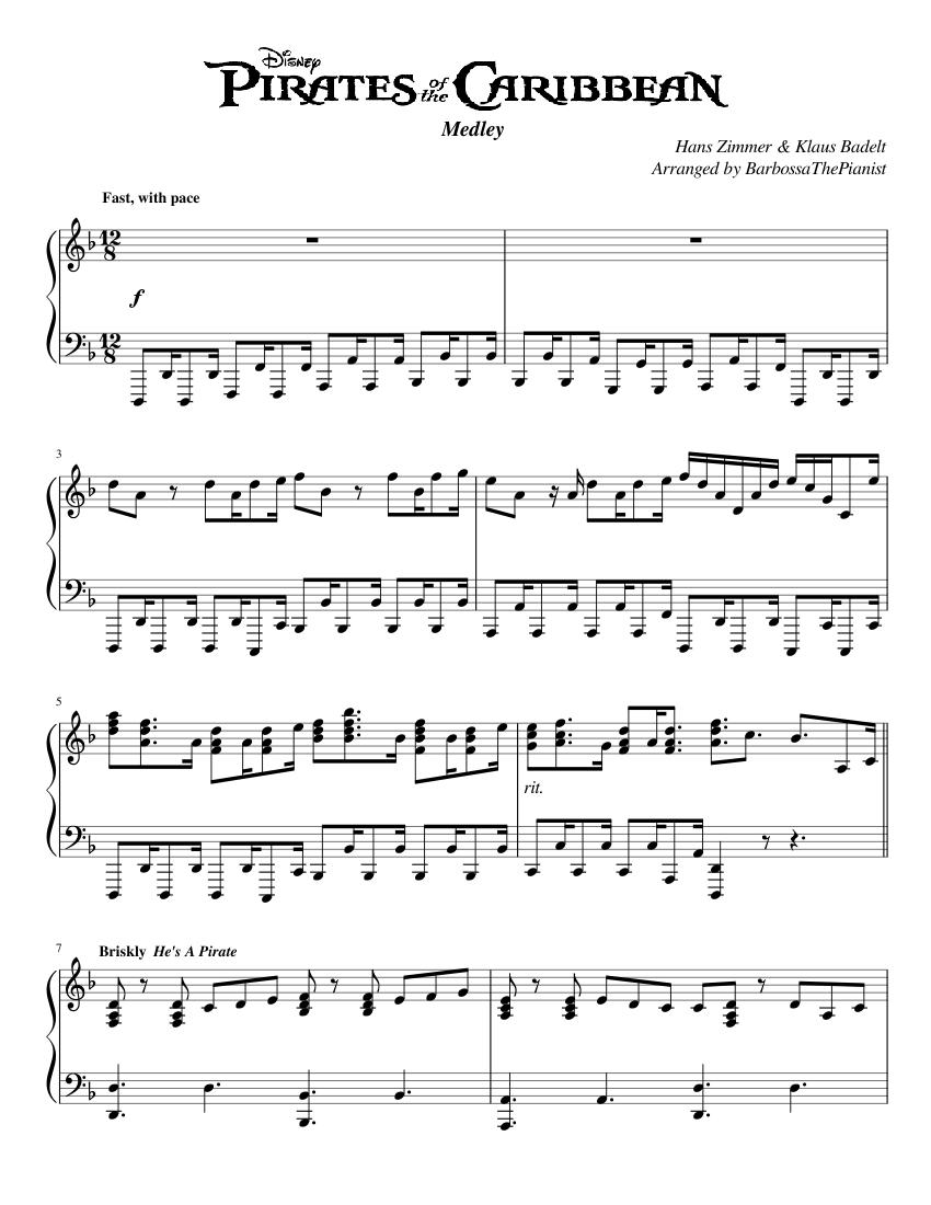 Pirates of the Caribbean Medley sheet music for Piano download free in PDF or MIDI