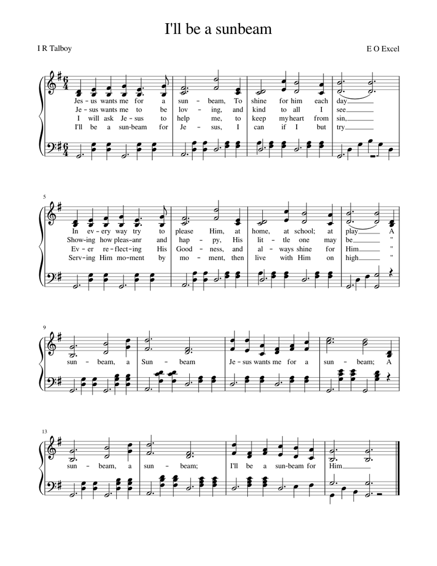 I'll be a sunbeam Sheet music for Piano | Download free in PDF or MIDI