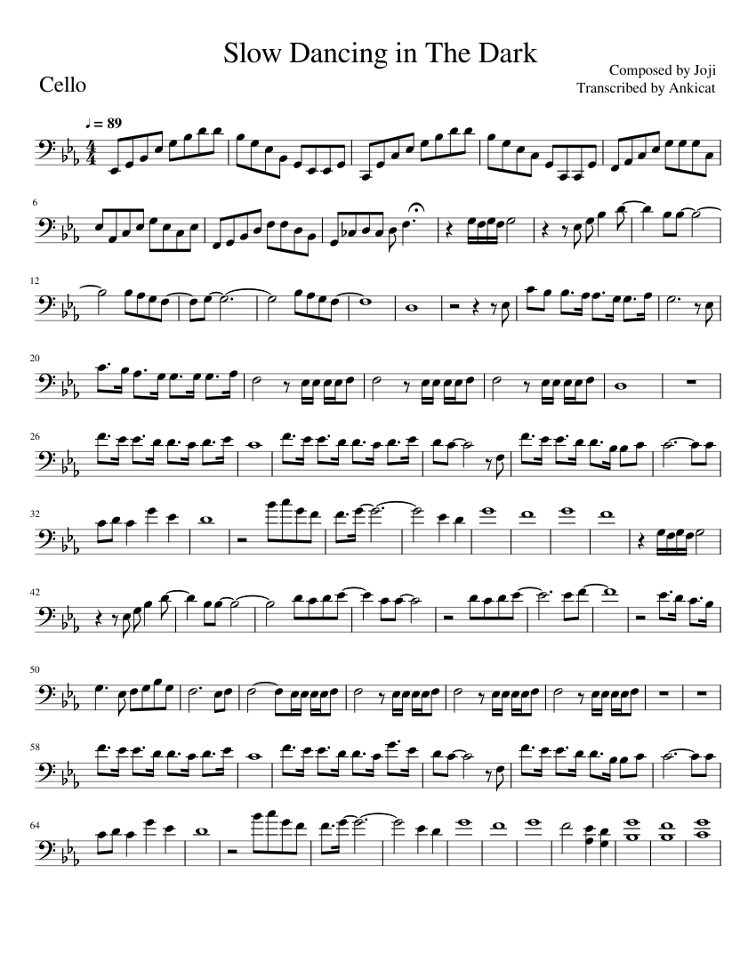 Joji - Slow Dancing in The Dark (Cello) sheet music for Cello download