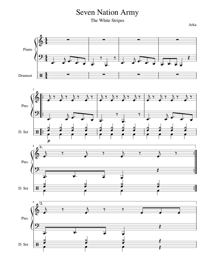 Seven Nation Army Sheet music for Piano, Drum Group (Mixed Duet