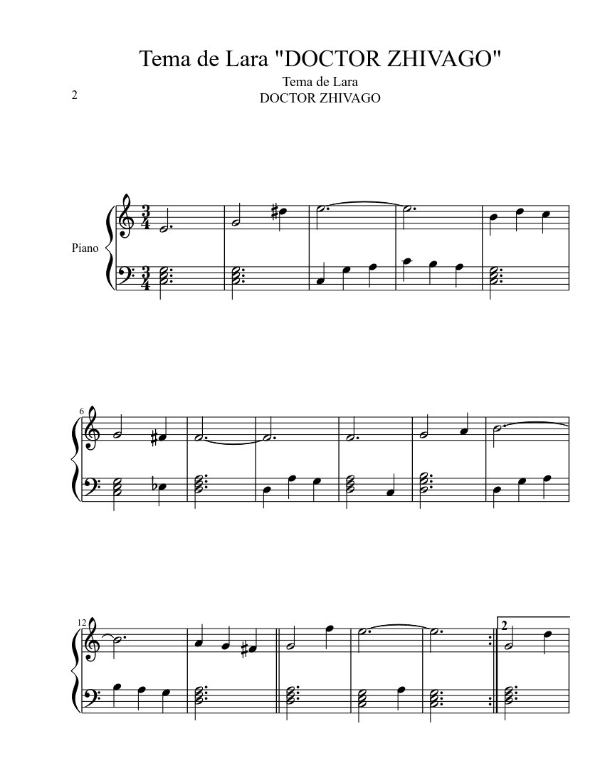 Tema de lara doctor zhivago sheet music musescore