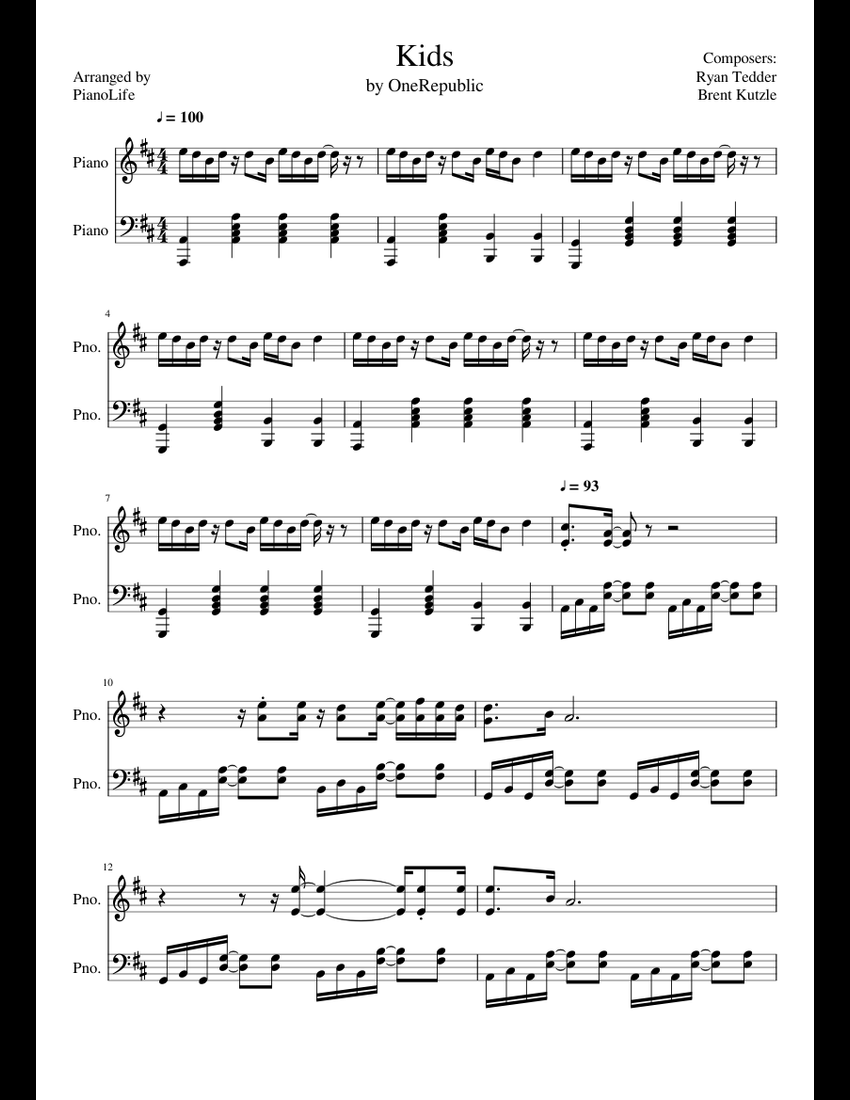 Kids sheet music for Piano download free in PDF or MIDI