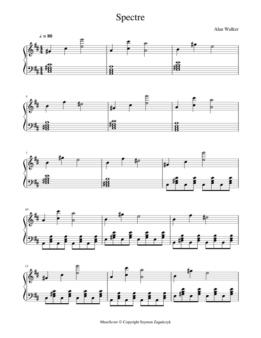 Spectre Alan Walker Sheet music for Piano Download free in PDF or