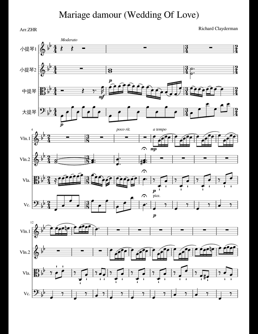 Mariage Damour Wedding Of Love richard Clayderman Sheet Music For