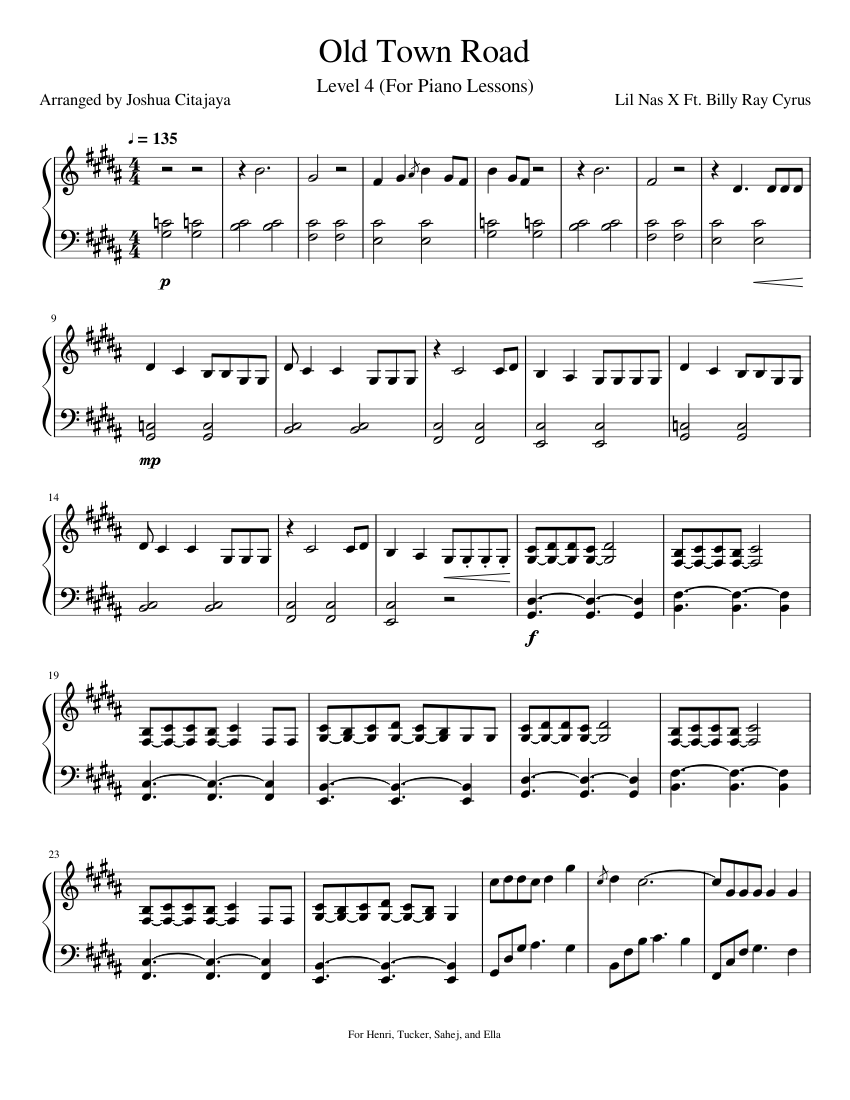 Old Town Road(Level 4) Sheet music for Piano (Solo) | Musescore.com