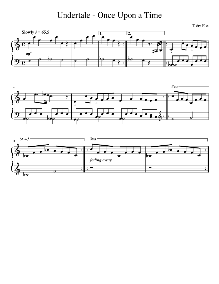 Undertale Once Upon a Time sheet music for Piano download