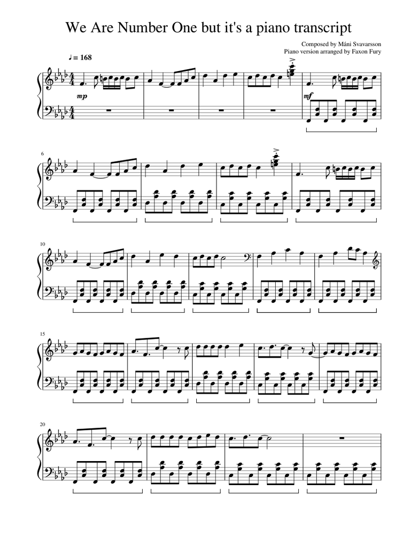 We Are Number One But It S A Piano Transcript Sheet Music