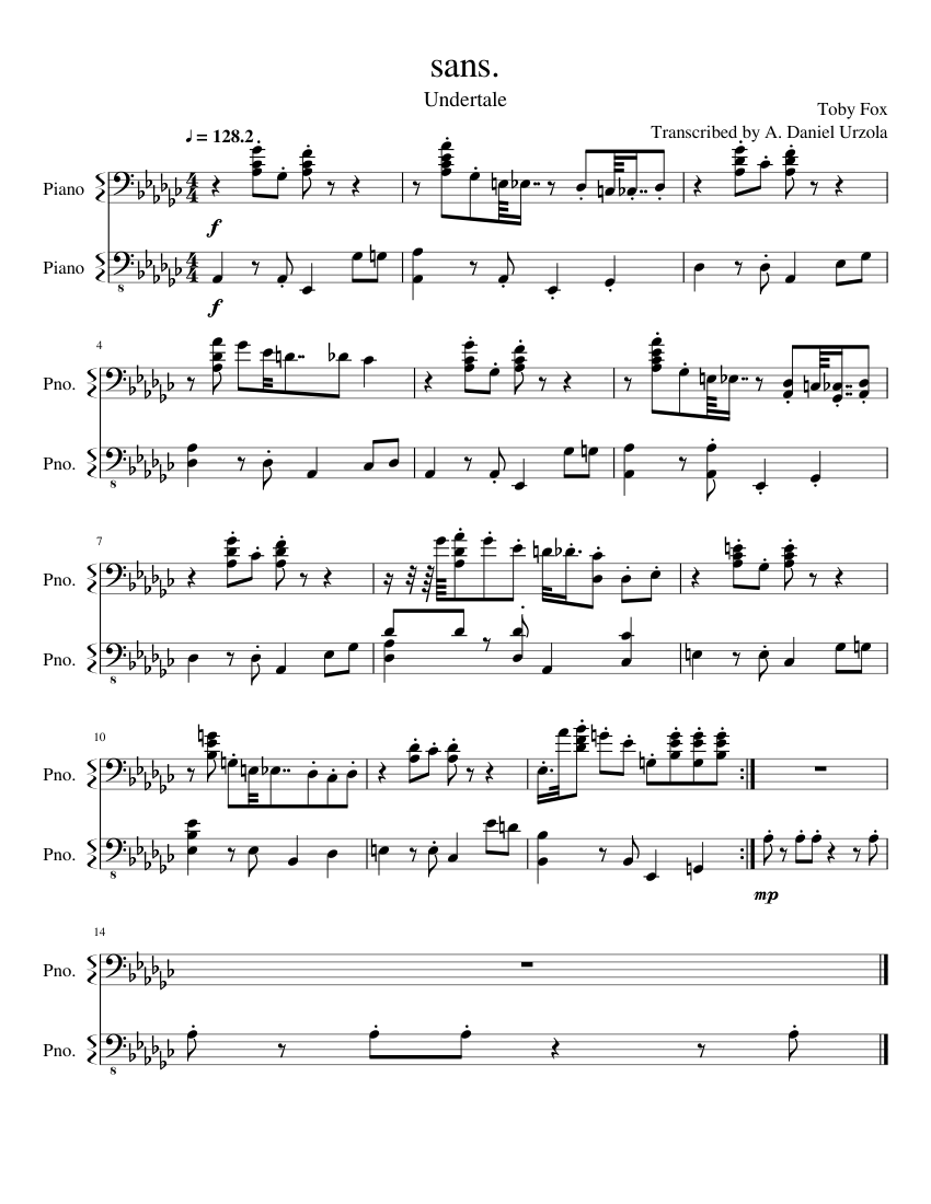 Undertale - sans. [Piano] sheet music for Piano download free in PDF or