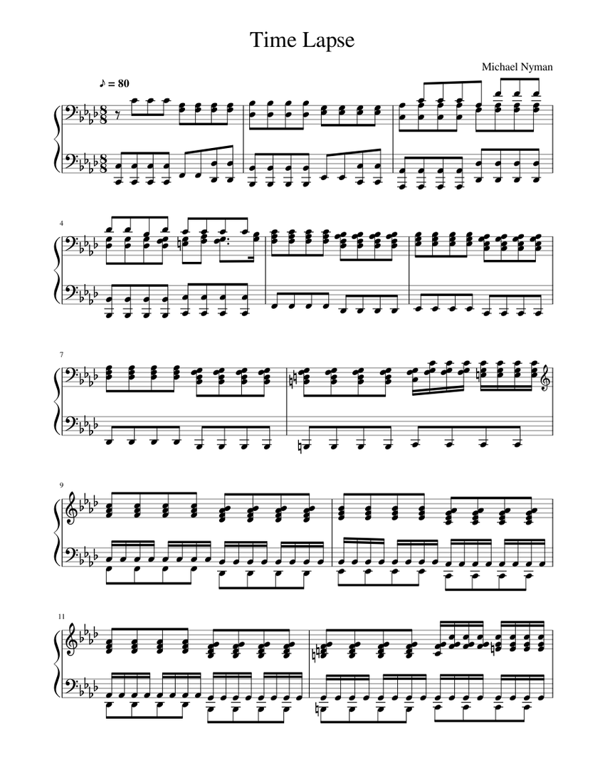 Time Lapse - Michael Nyman Sheet music for Piano | Download free in PDF