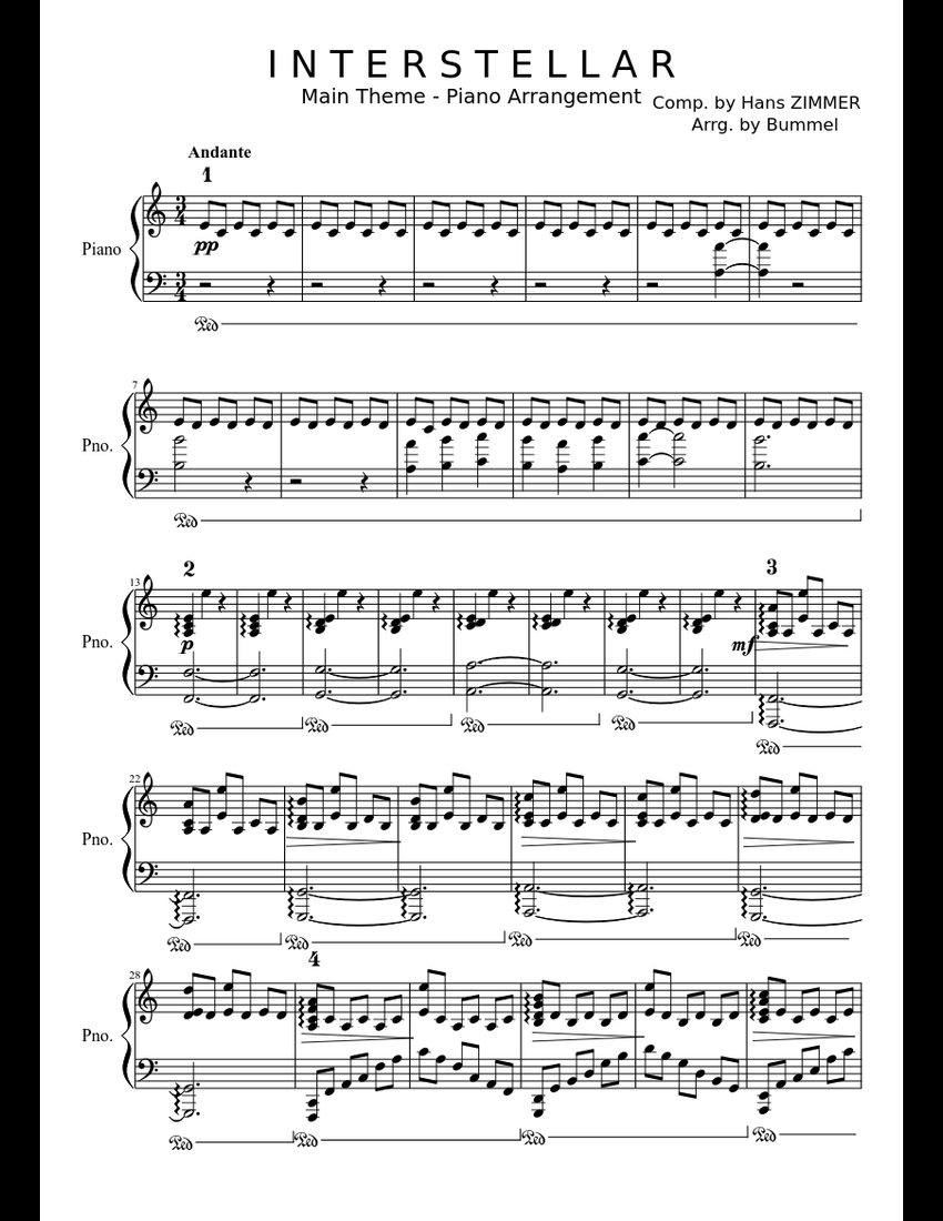 interstellar journey sheet music