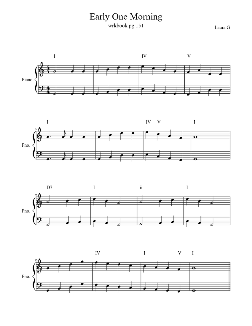 Early one morning sheet music for piano solo musescore
