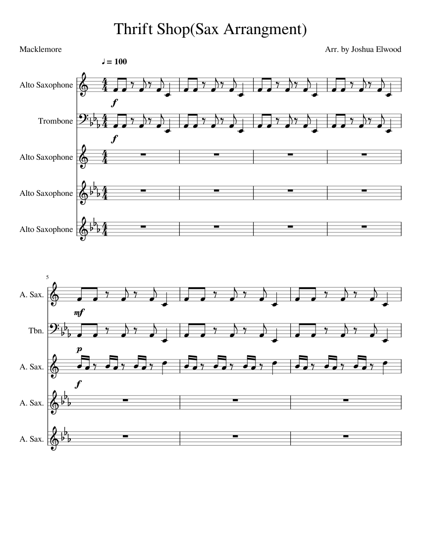 Thrift Shop(Sax Arrangment) Sheet music for Alto Saxophone, Trombone