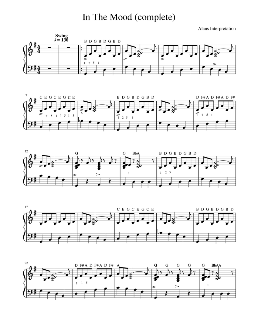 In The Mood (complete) Sheet music for Piano (Solo) | Musescore.com