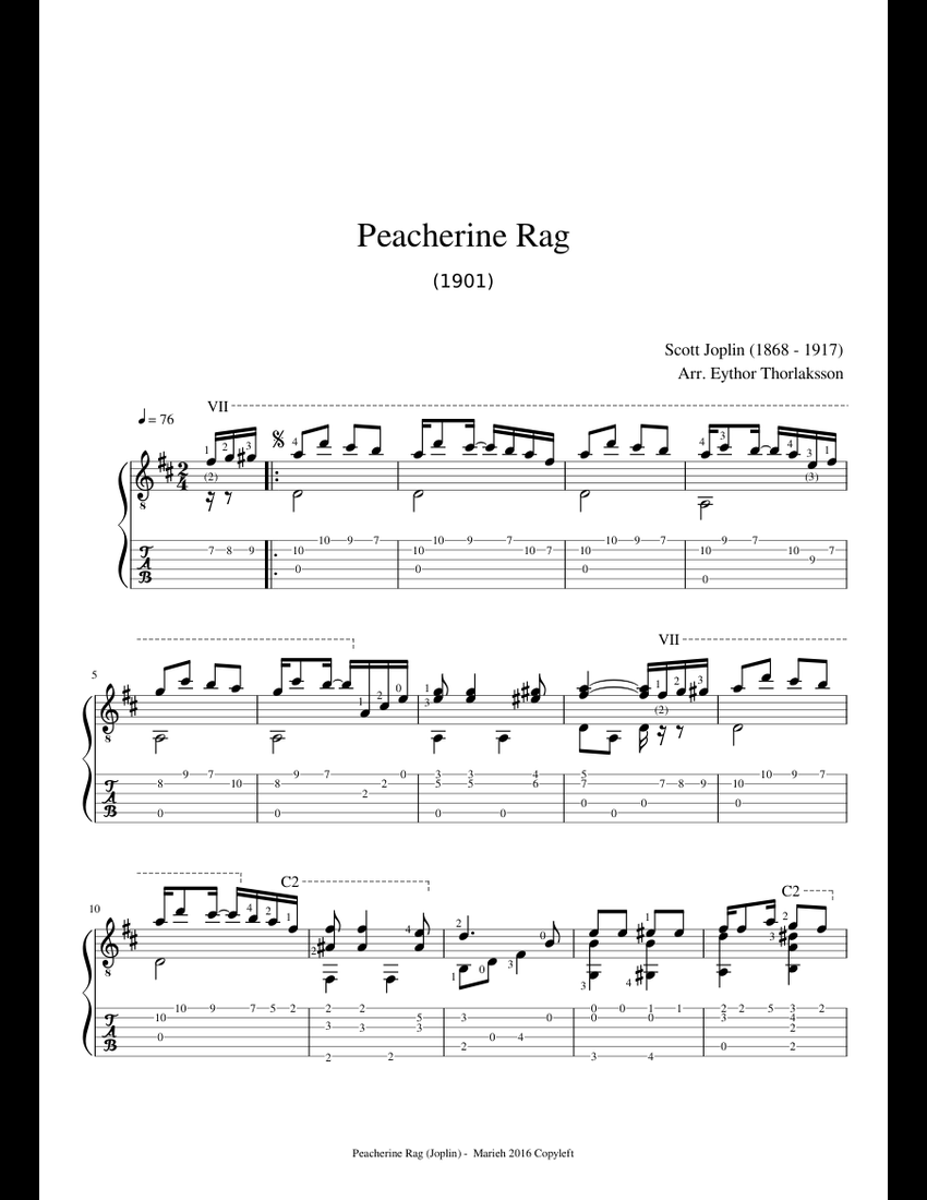 Peacherine Rag - Scott Joplin (1868 - 1917) - Tablature sheet music for ...
