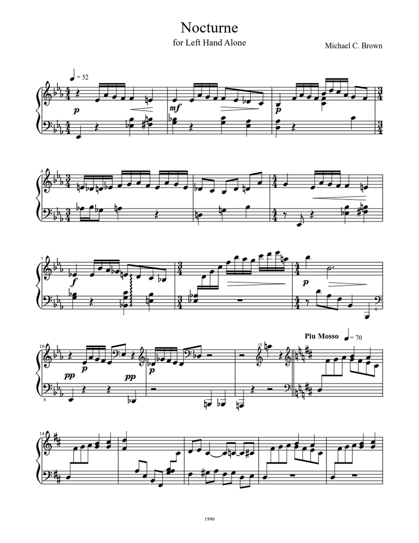 Nocturne For Piano Left Hand Sheet music | Download free in PDF or MIDI