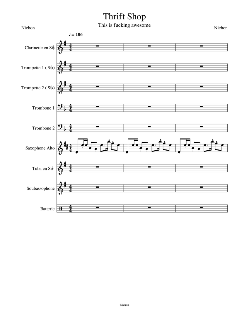Thrift Shop Sheet music for Trumpet, Trombone, Alto Saxophone