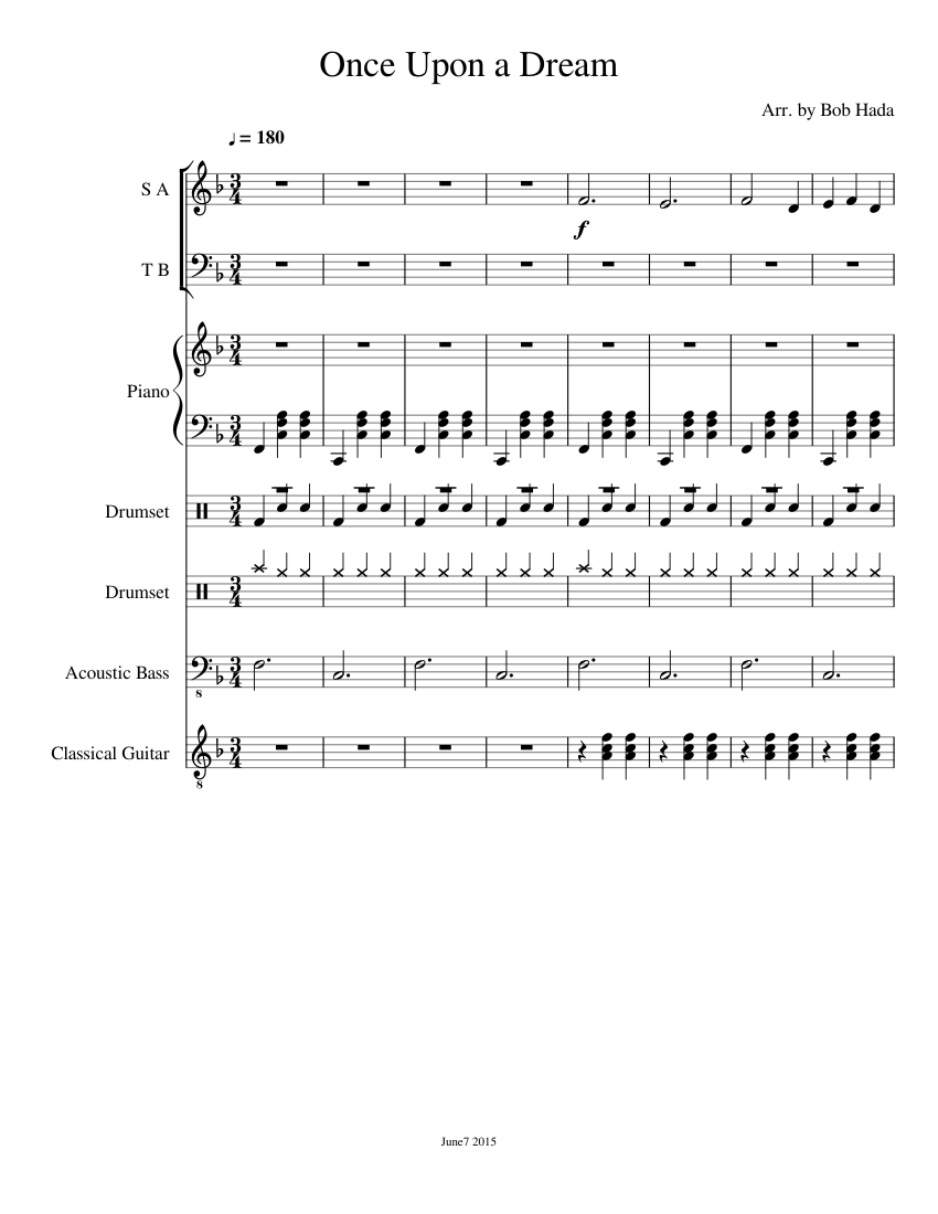 Once Upon a Dream sheet music for Piano, Oboe, Cello, Percussion