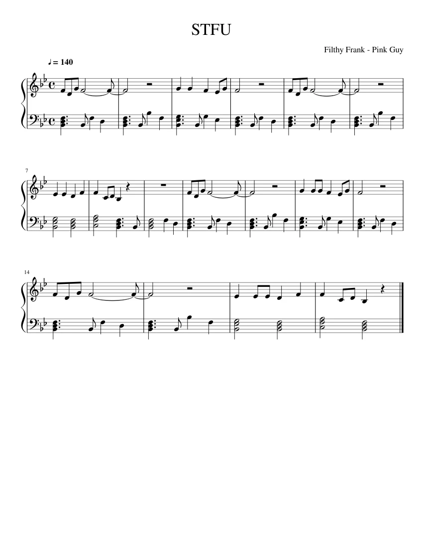 Stfu Sheet Music For Piano Download Free In Pdf Or Midi - 
