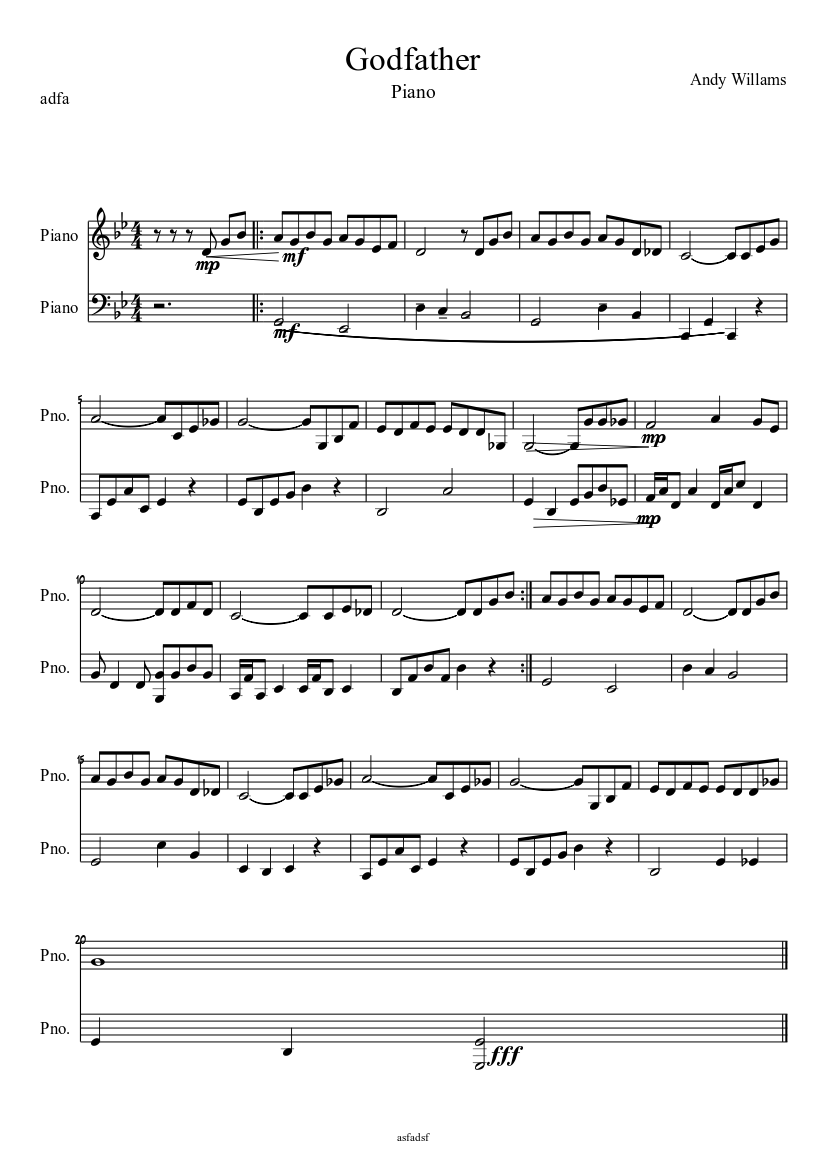 Godfather(Piano) sheet music download free in PDF or MIDI