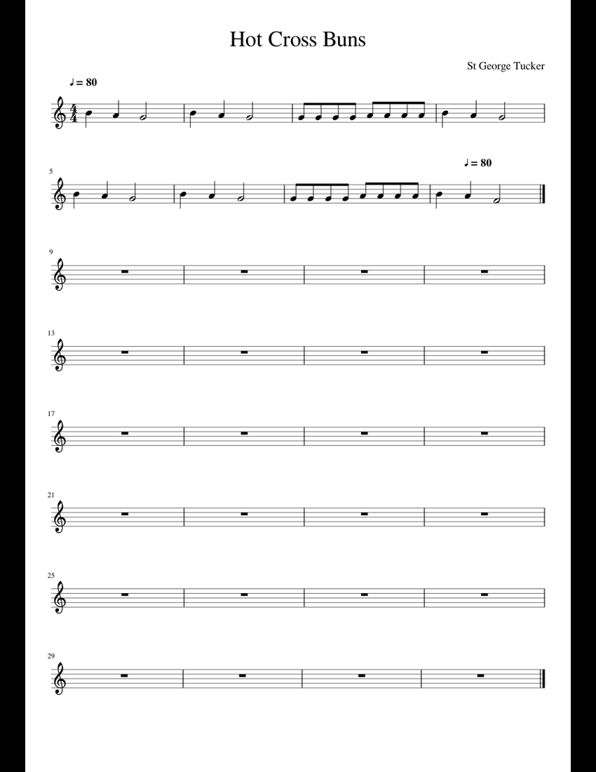 Hot Cross Buns sheet music for Piano download free in PDF or MIDI