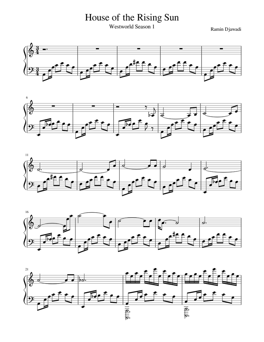 House of the Rising Sun Sheet music for Piano (Solo) | Musescore.com