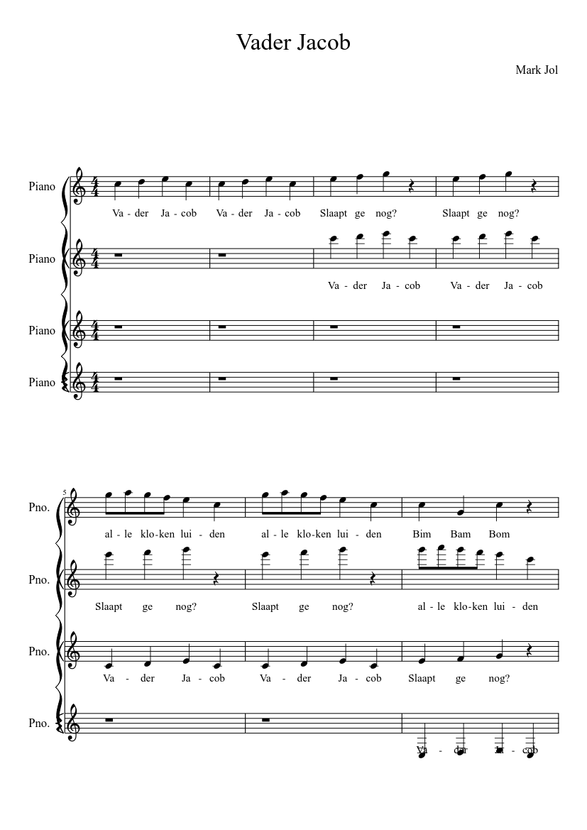 Ongekend Vader Jacob - piano tutorial QO-53