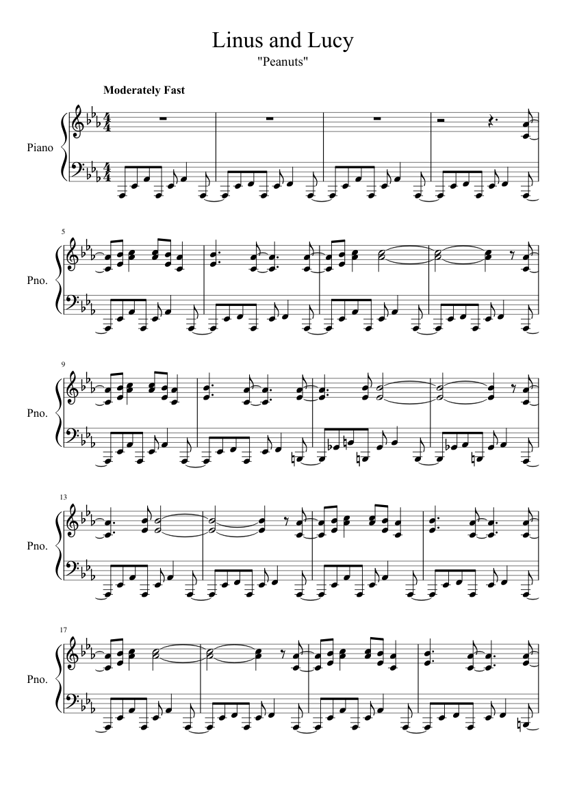 Free Piano Sheet Music Linus And Lucy Peanuts Theme - Theme Image