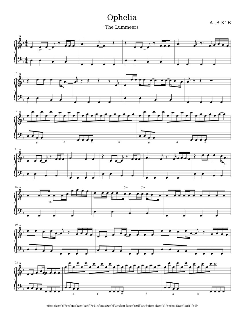 ophelia sheet music for Piano download free in PDF or MIDI