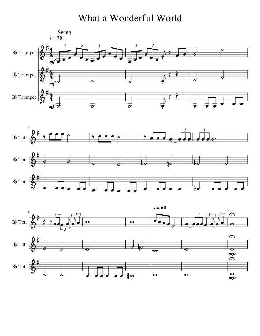 What a Wonderful World Trumpet Trio sheet music for Trumpet download free in PDF or MIDI
