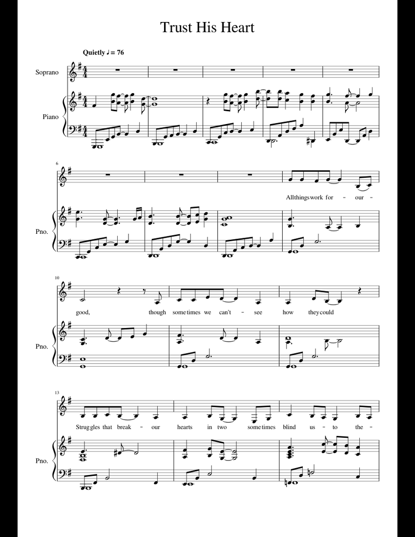 Trust His Heart sheet music for Piano, Voice download free
