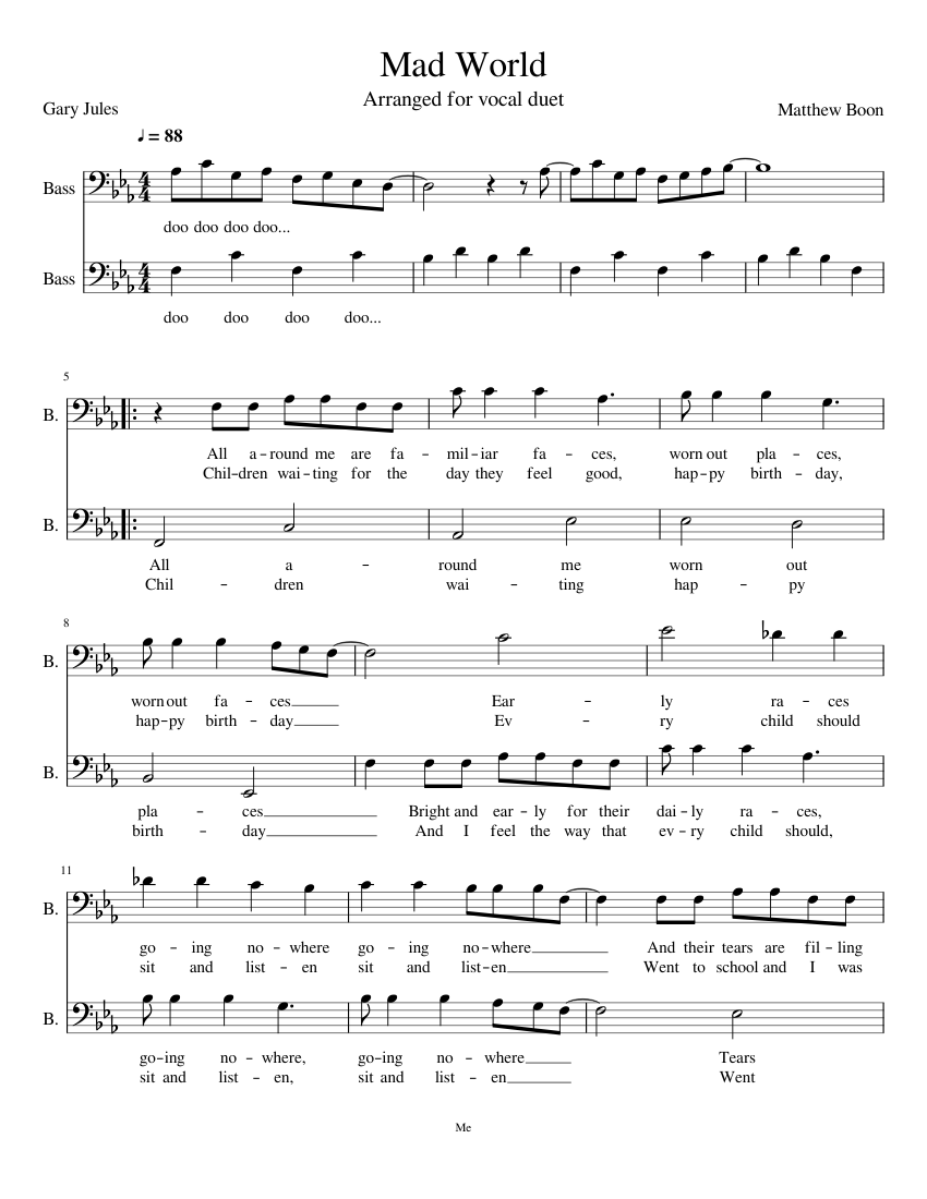 Mad World Sheet music for Piano | Download free in PDF or MIDI