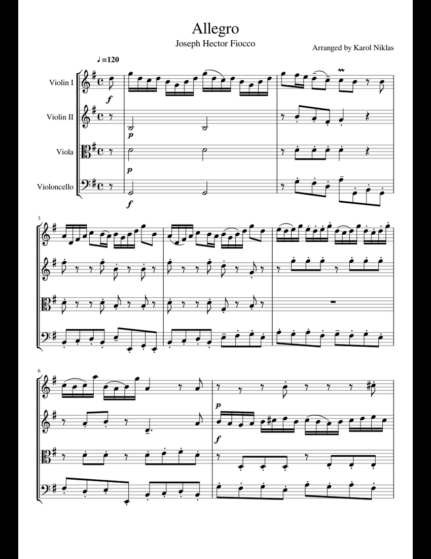 Allegro by Fiocco sheet music for Violin, Viola, Cello download free in ...