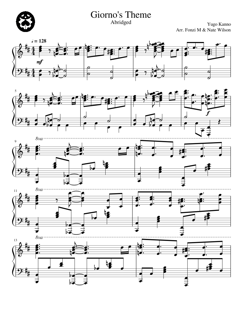Giorno's Theme Sheet music for Piano | Download free in PDF or MIDI