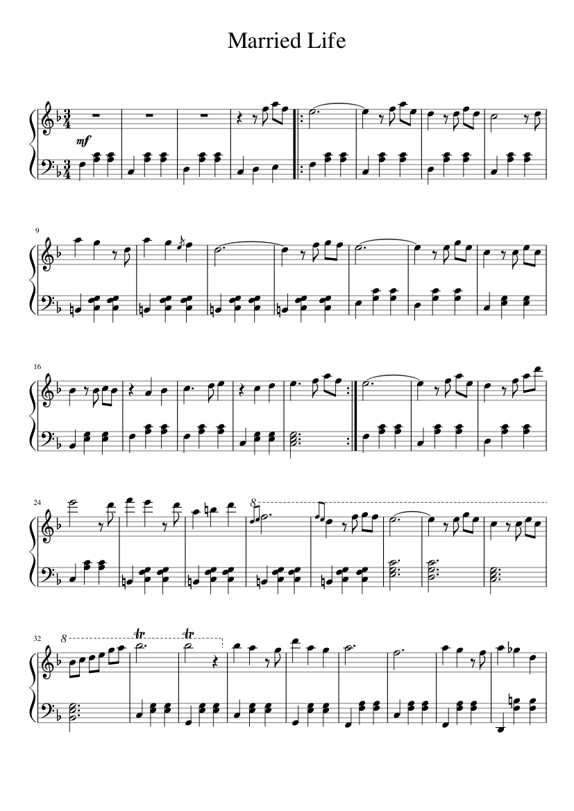 Married Life sheet music for Piano download free in PDF or MIDI