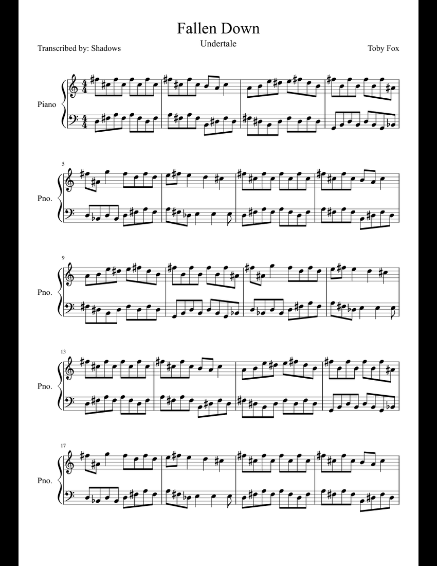 Fallen Down sheet music for Piano download free in PDF or MIDI