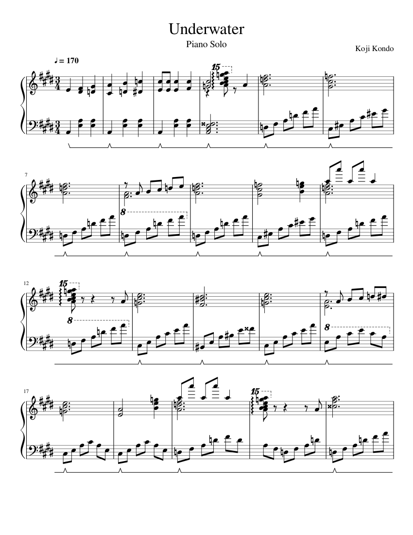 Super Mario Bros. - Underwater (Piano Solo) Sheet music for Piano (Solo ...