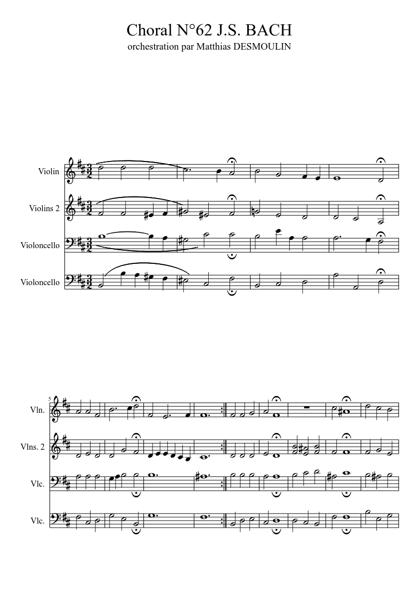 Choral N 62 J S BACH Sheet Music For Violin Strings Cello Download choral-n-62-j-s-bach-sheet-music-for-violin-strings-cello-download