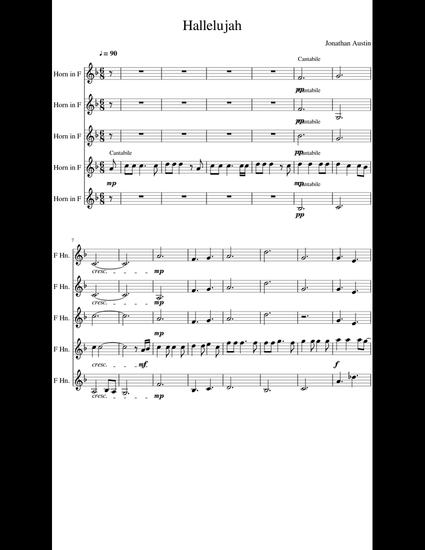 Hallelujah - French Horn Quintet sheet music for French Horn download