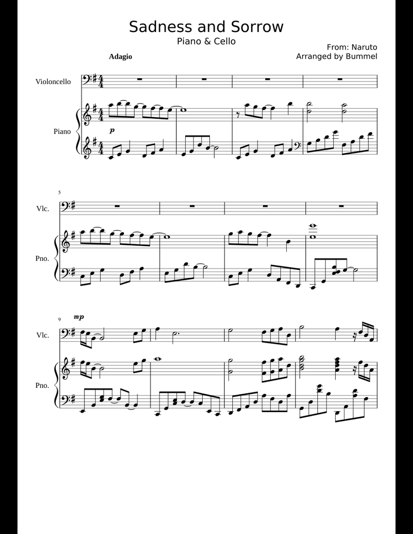 Sadness and Sorrow sheet music for Piano, Cello download free in PDF or