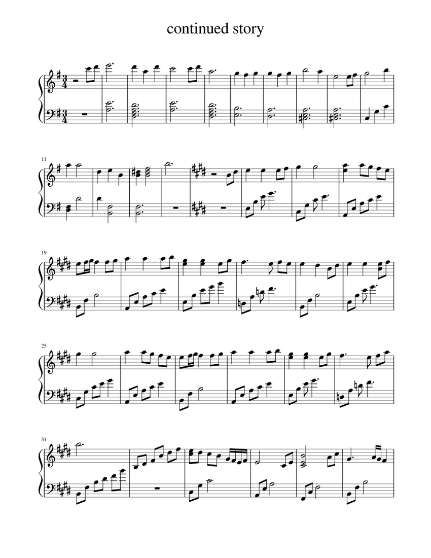 Continued Story Sheet Music For Piano Solo Musescore Com