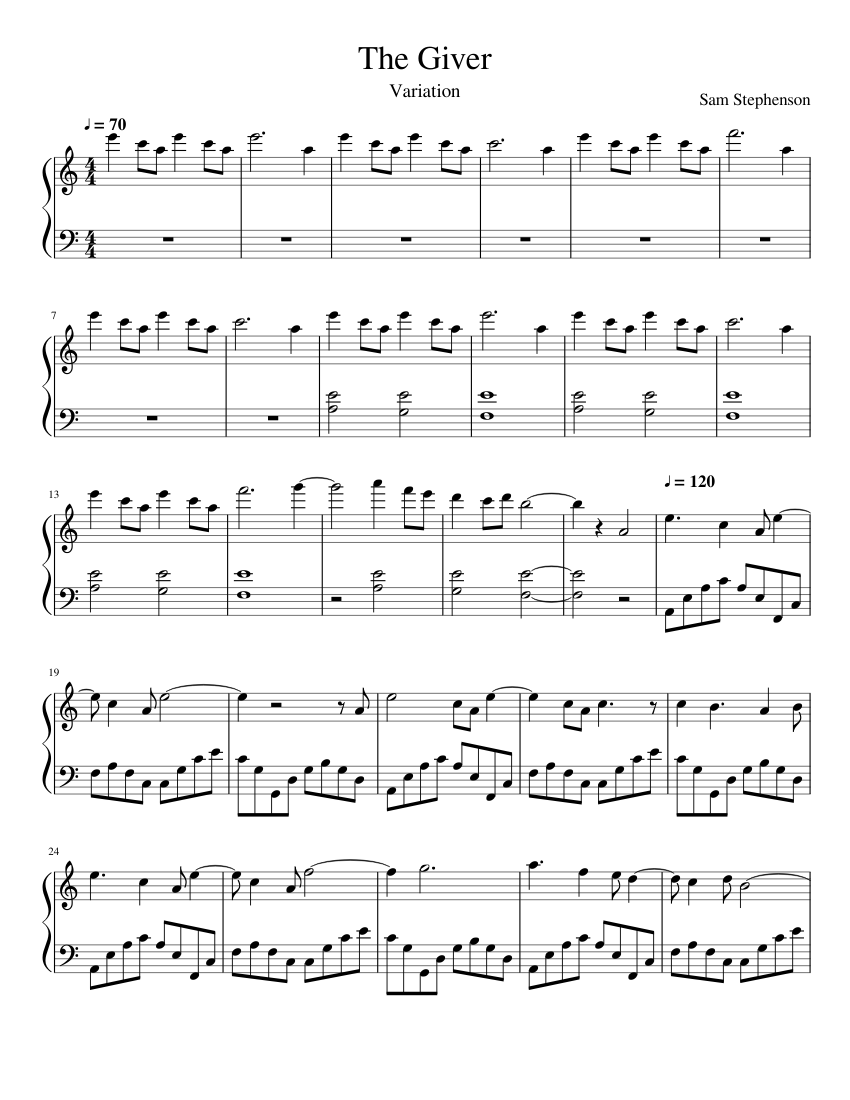 The Giver Sheet music for Piano | Download free in PDF or MIDI ...