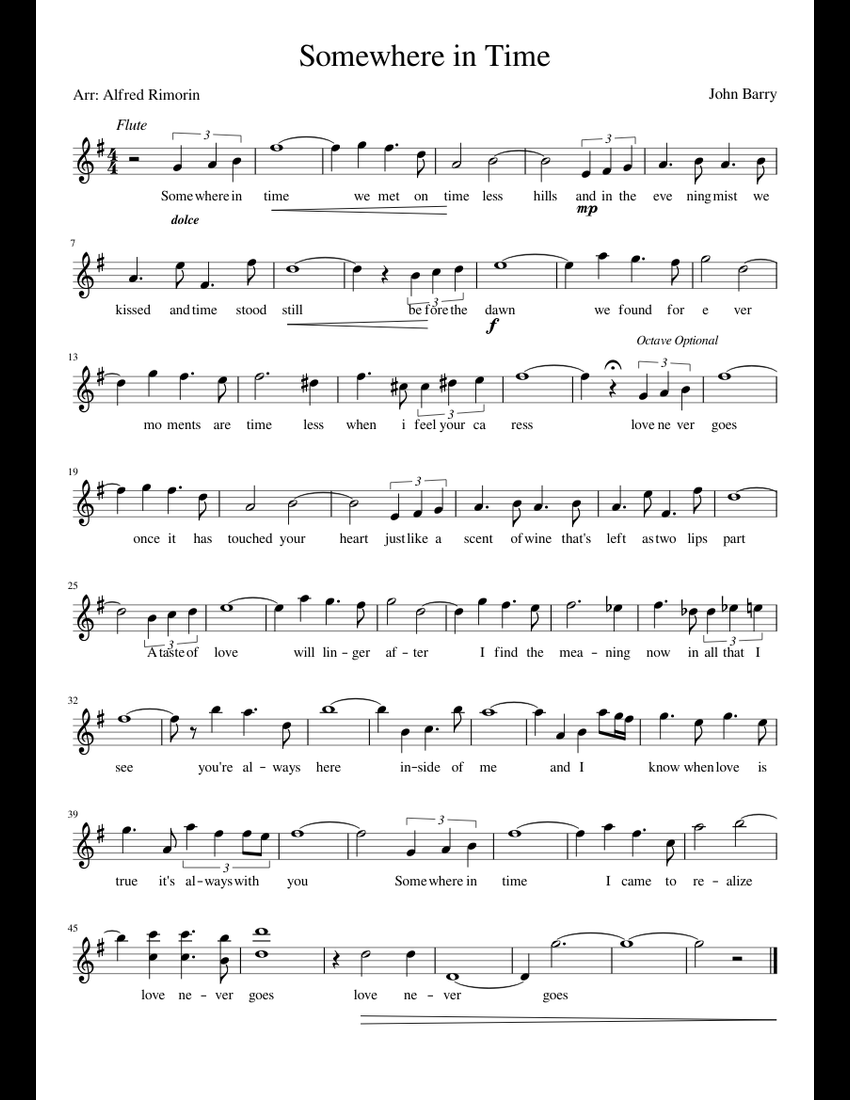 Somewhere in Time sheet music for Piano download free in PDF or MIDI