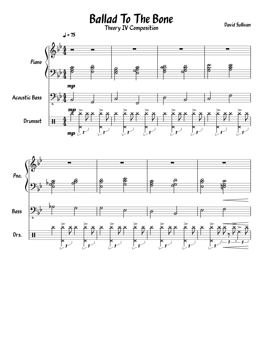 Jazz Ballad Sheet Music For Piano Drum Group Bass Mixed Trio