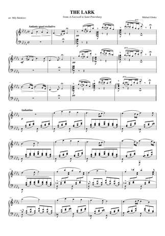 Mikhail Glinka Mily Balakirev The Lark Sheet Music For Piano Solo Musescore Com Transcription on 'the lark' by glinka for piano. mikhail glinka mily balakirev the lark
