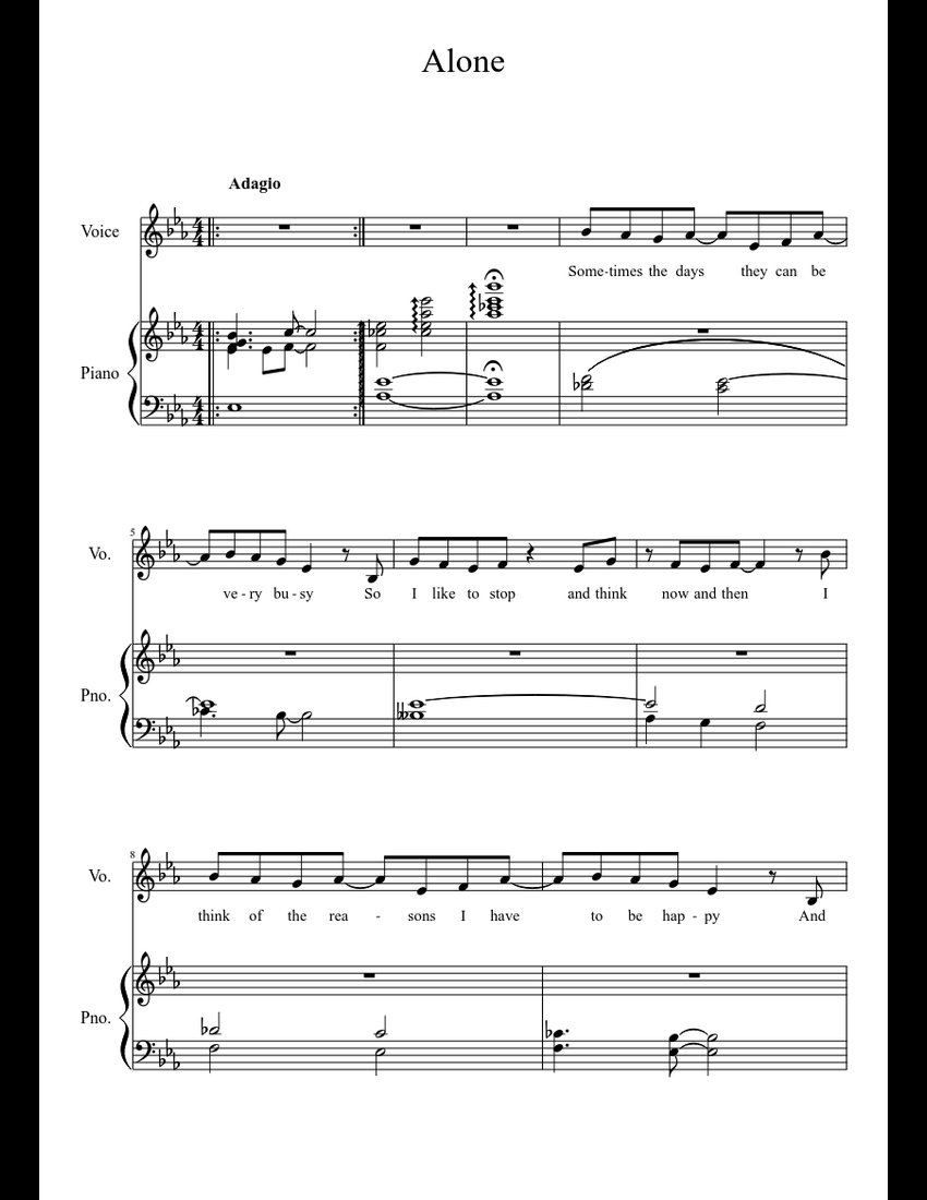 Alone- A Year With Frog and Toad sheet music for Piano, Voice download ...